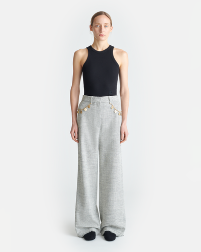 Alandra - Mouline Tweed Wide-Leg Pants - Black/White
