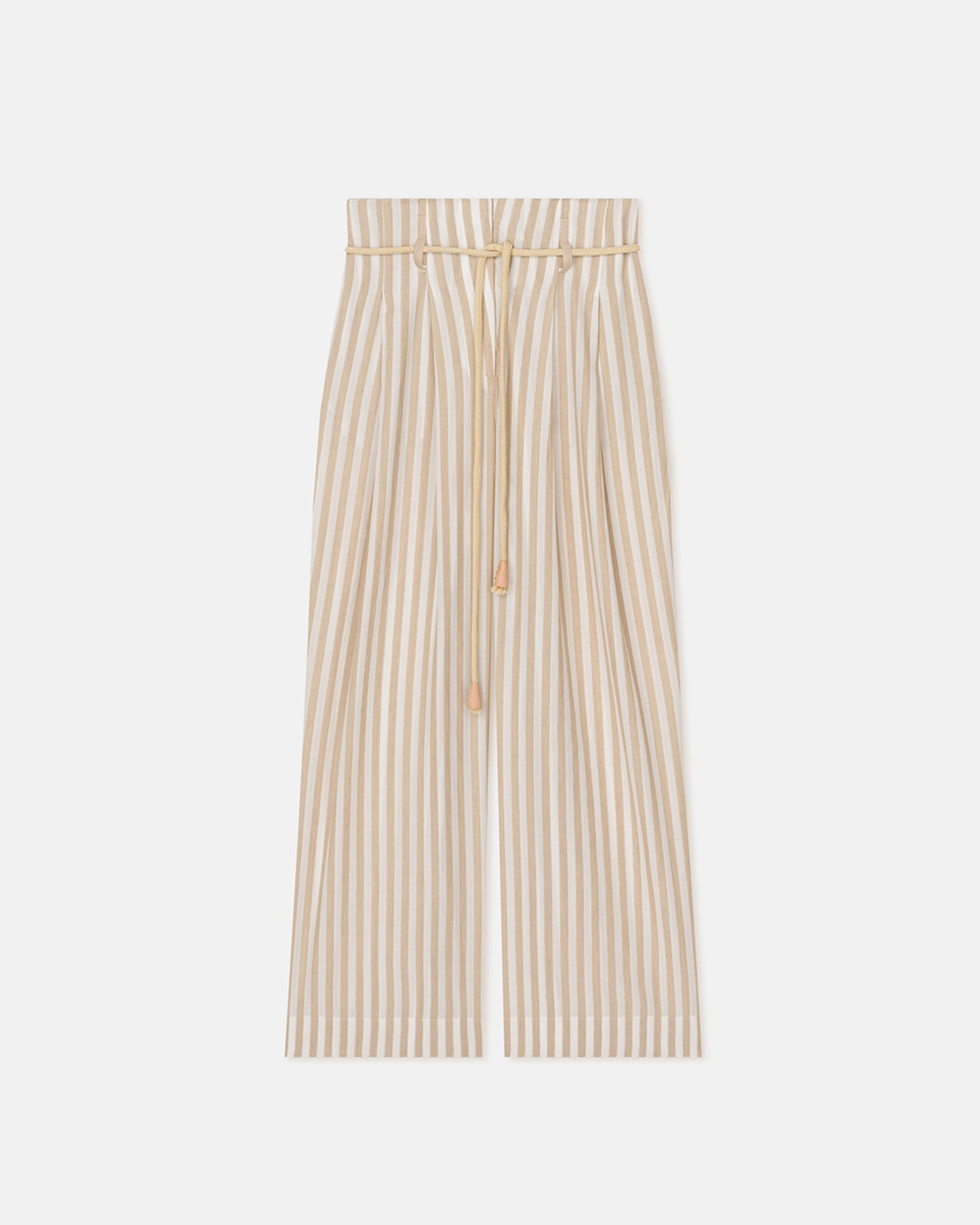 Nevada - Striped Belted Linen Pants - Beige
