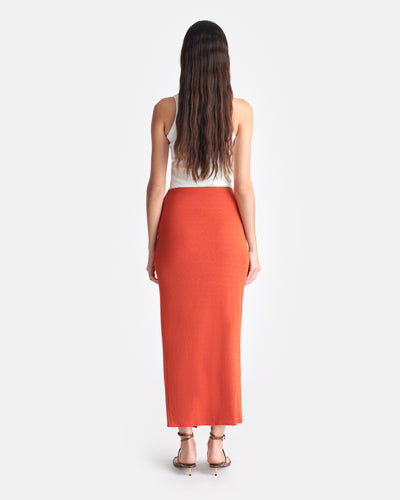 Nesse - Draped Mesh Jersey Skirt - Red Orange