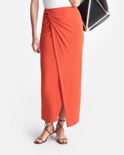 Nesse - Draped Mesh Jersey Skirt - Red Orange