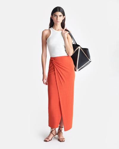 Nesse - Draped Mesh Jersey Skirt - Red Orange