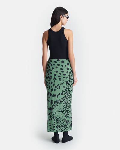 Nesse - Draped Mesh Jersey Skirt - Cheetah Green
