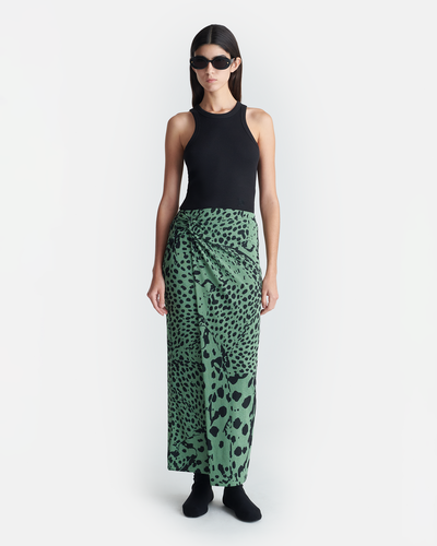 Nesse - Draped Mesh Jersey Skirt - Cheetah Green