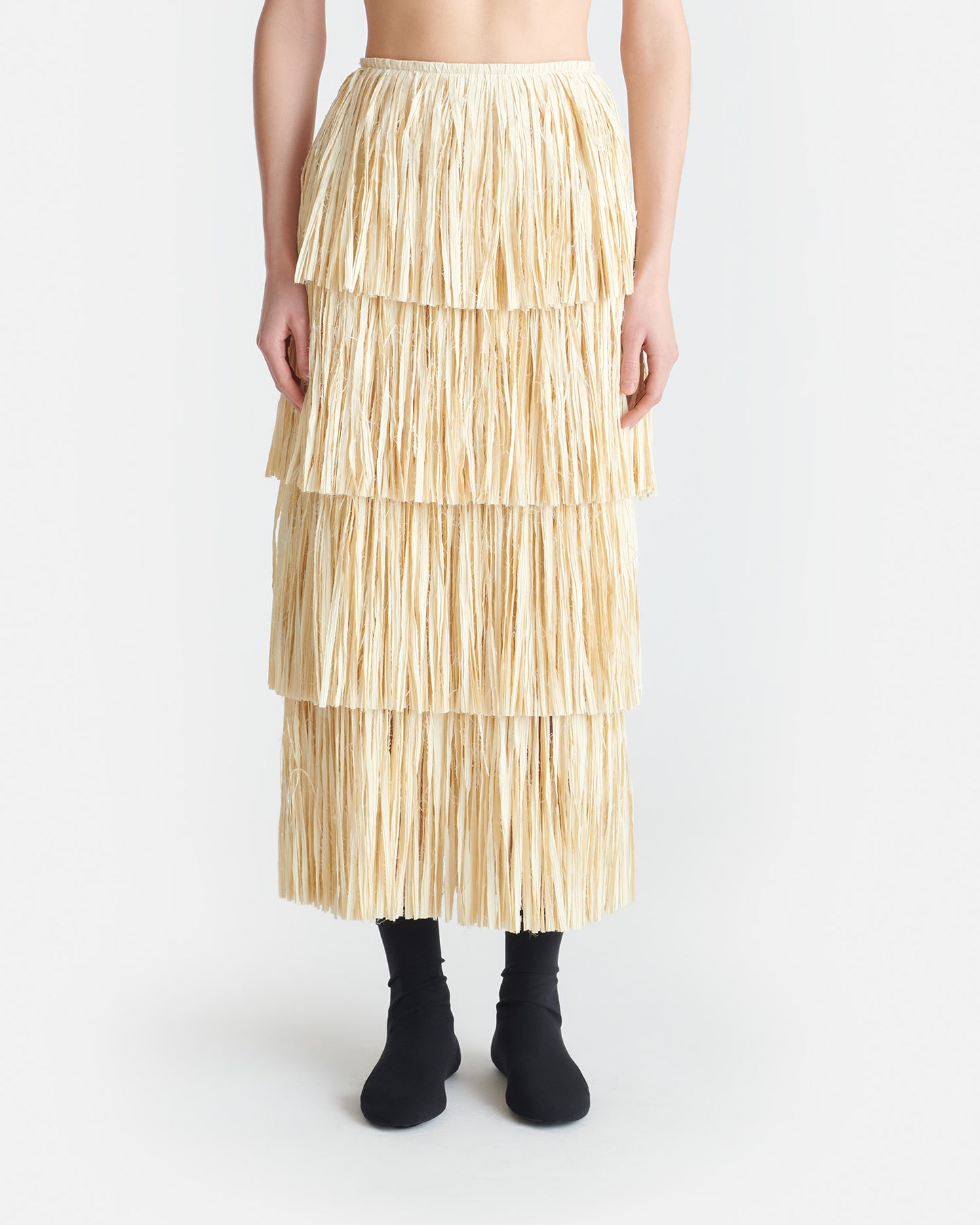Lynelle - Fringed Midi Skirt - Creme