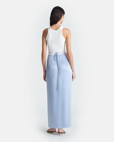 Lianne - Draped Slip Satin Midi Skirt - Ice Blue