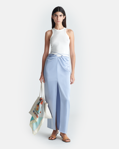 Lianne - Draped Slip Satin Midi Skirt - Ice Blue