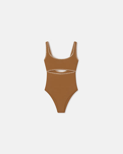 Sorena - Crocheted Cut-Out Swimsuit - Brown/Creme