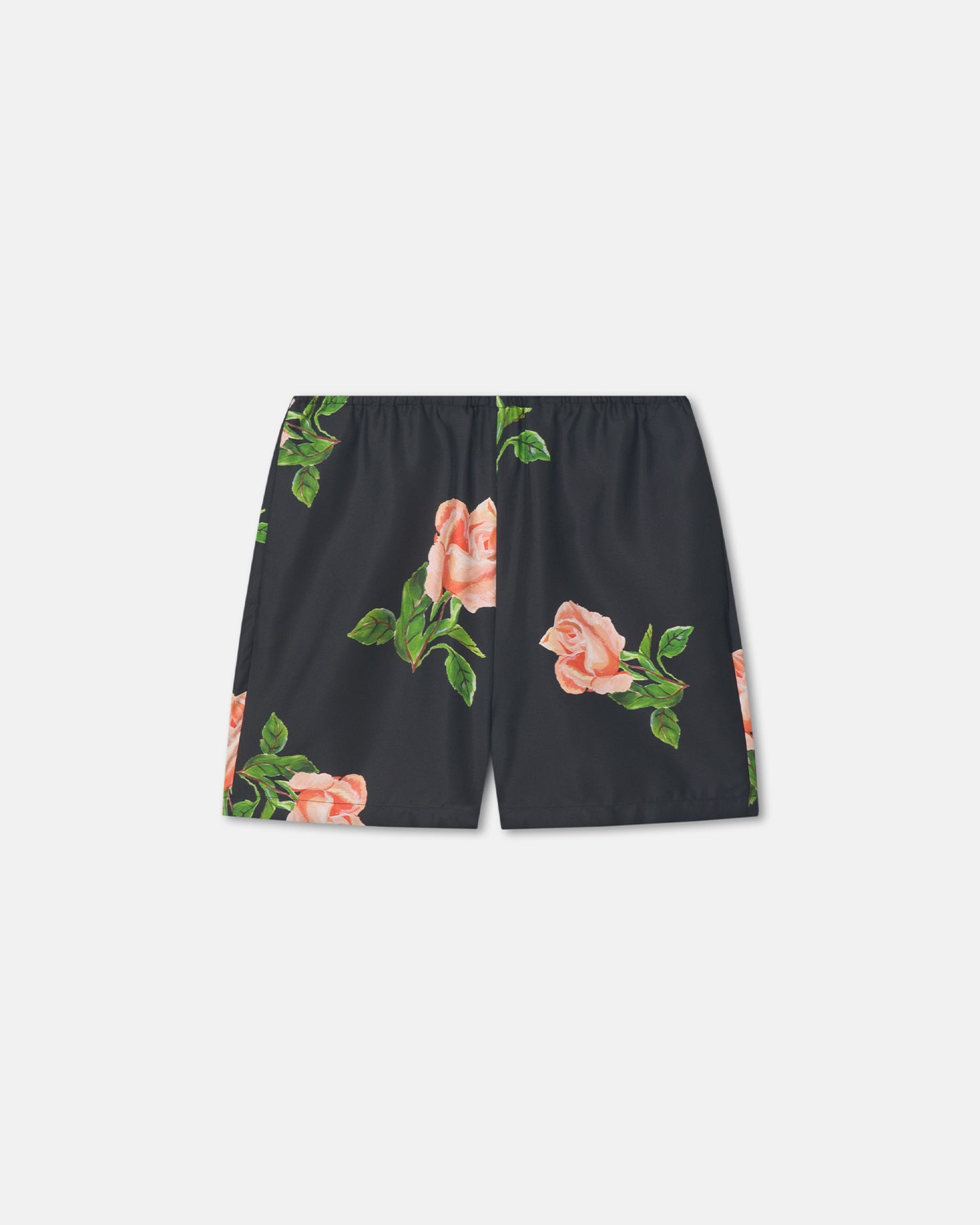 Dylla - Printed Tailored Silk Twill Shorts - Off Black/Roses