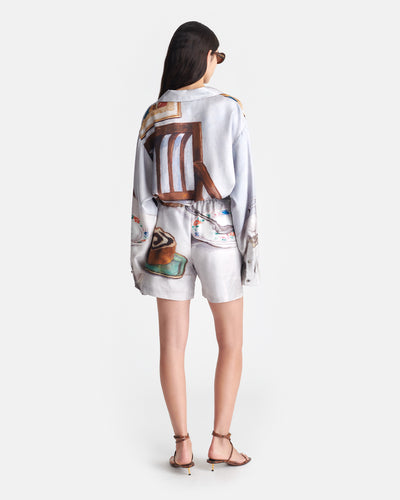 Anne - Printed Silk Twill Shorts - Poppyseed Cake