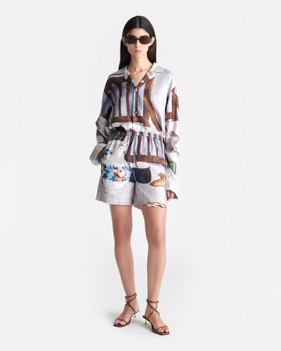 Anne - Printed Silk Twill Shorts - Poppyseed Cake