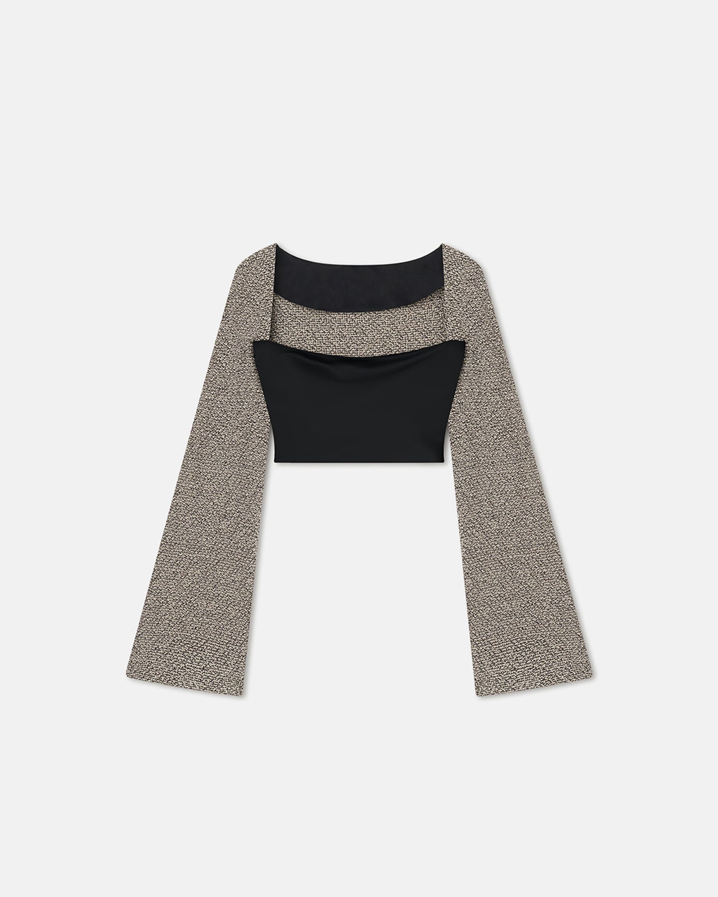 Tasula - Slip Satin and Loopback Cotton Top - Black/Mouline