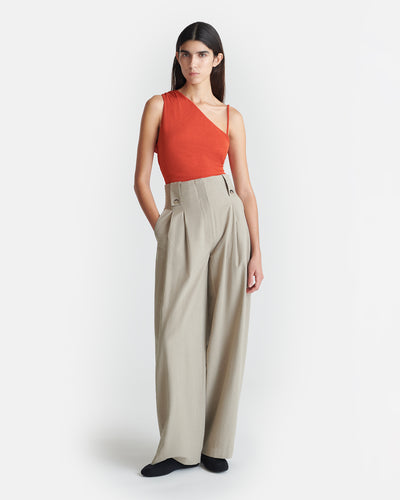 Milda - Asymmetric Mesh Jersey Top - Red Orange