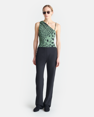 Milda - Asymmetric Mesh Jersey Top - Cheetah Green