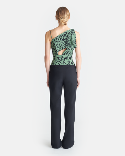 Milda - Asymmetric Mesh Jersey Top - Cheetah Green