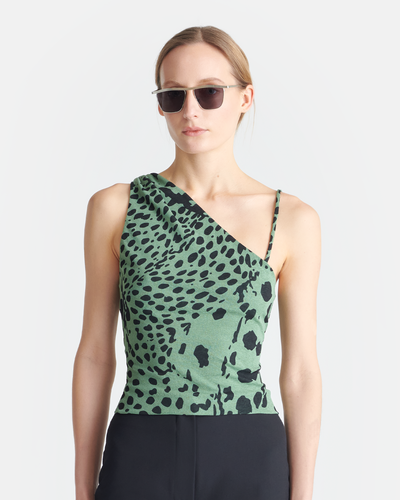 Milda - Asymmetric Mesh Jersey Top - Cheetah Green