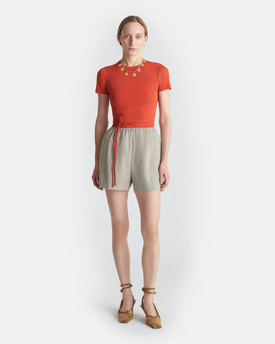 Liema - Cropped Mesh-Jersey Top - Red Orange