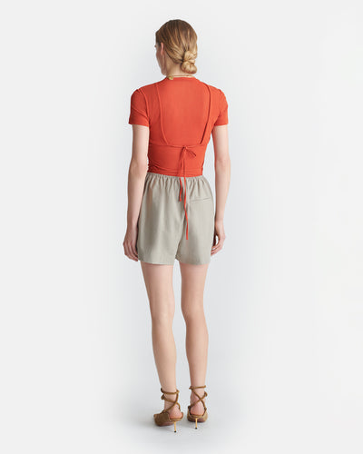 Liema - Cropped Mesh-Jersey Top - Red Orange