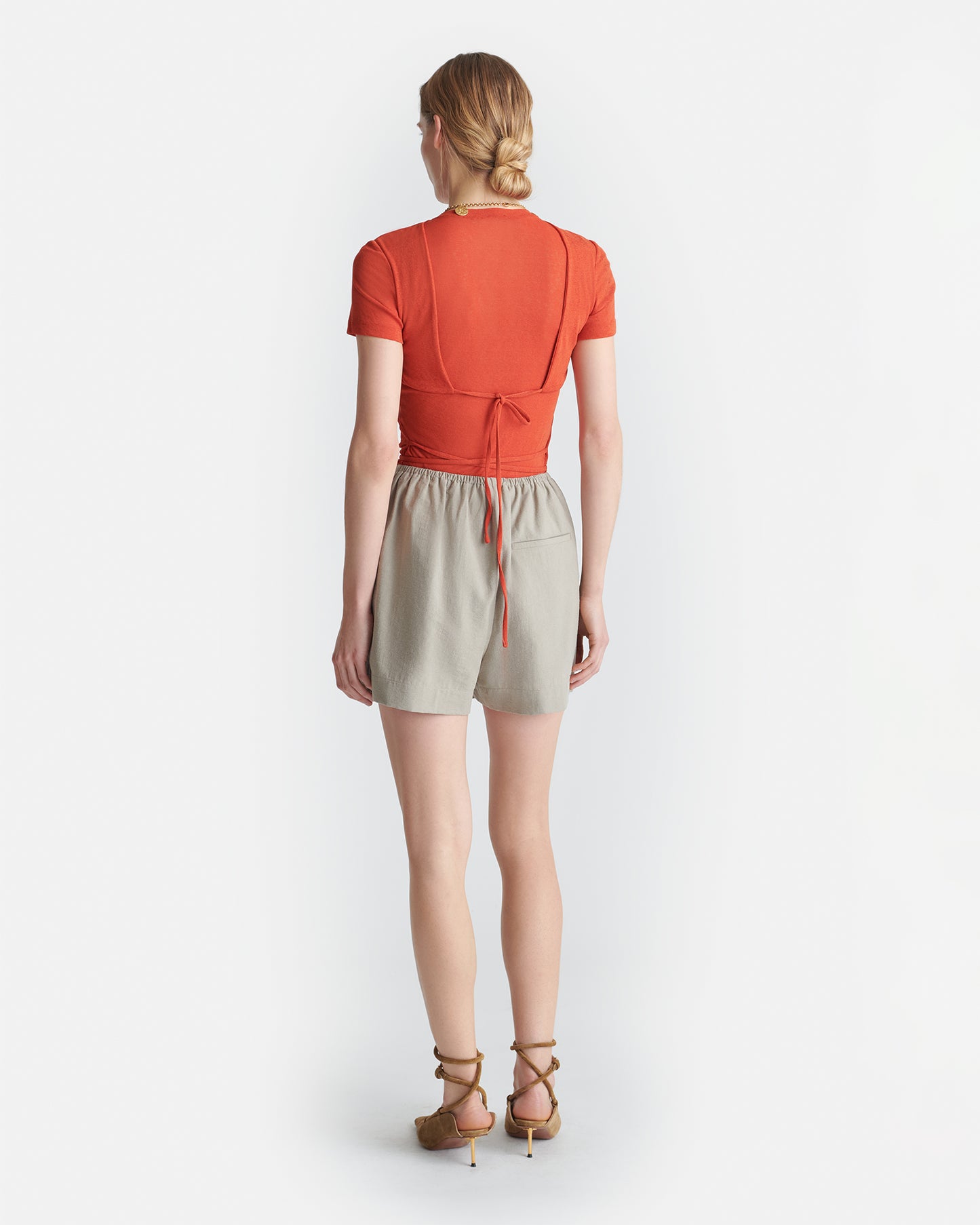 Dylla - Tailored Raw Silk Shorts - Sand Grey