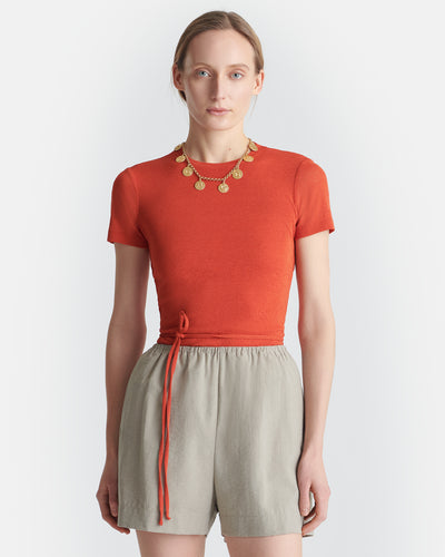 Liema - Cropped Mesh-Jersey Top - Red Orange