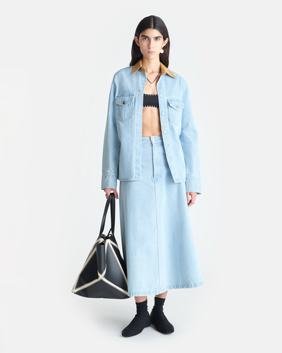 Letisa - Leather-Trimmed Denim Shirt - Eco Bleach/Hazel