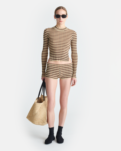 Ferra - Striped Ribbed-Cotton Shorts - Multicolor Stripe