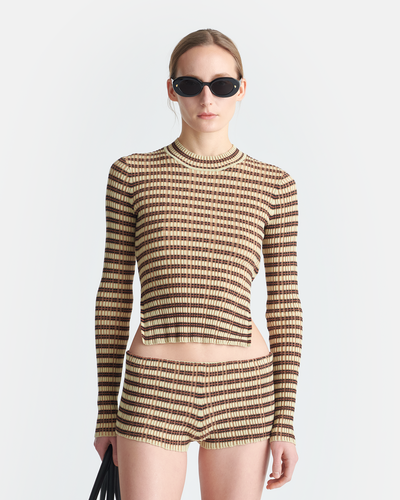 Perrie - Striped Ribbed-Cotton Top - Multicolor Stripe