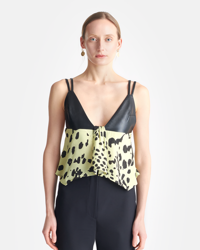 Nyssa - Georgette and Okobor™ Alt-Leather Top - Cheetah/Black