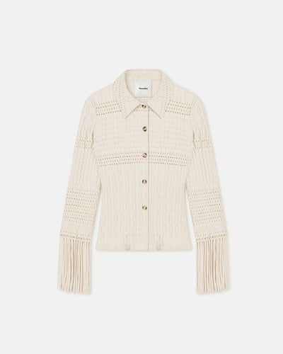 Niceta - Fringed Woven Seersucker Shirt - Creme