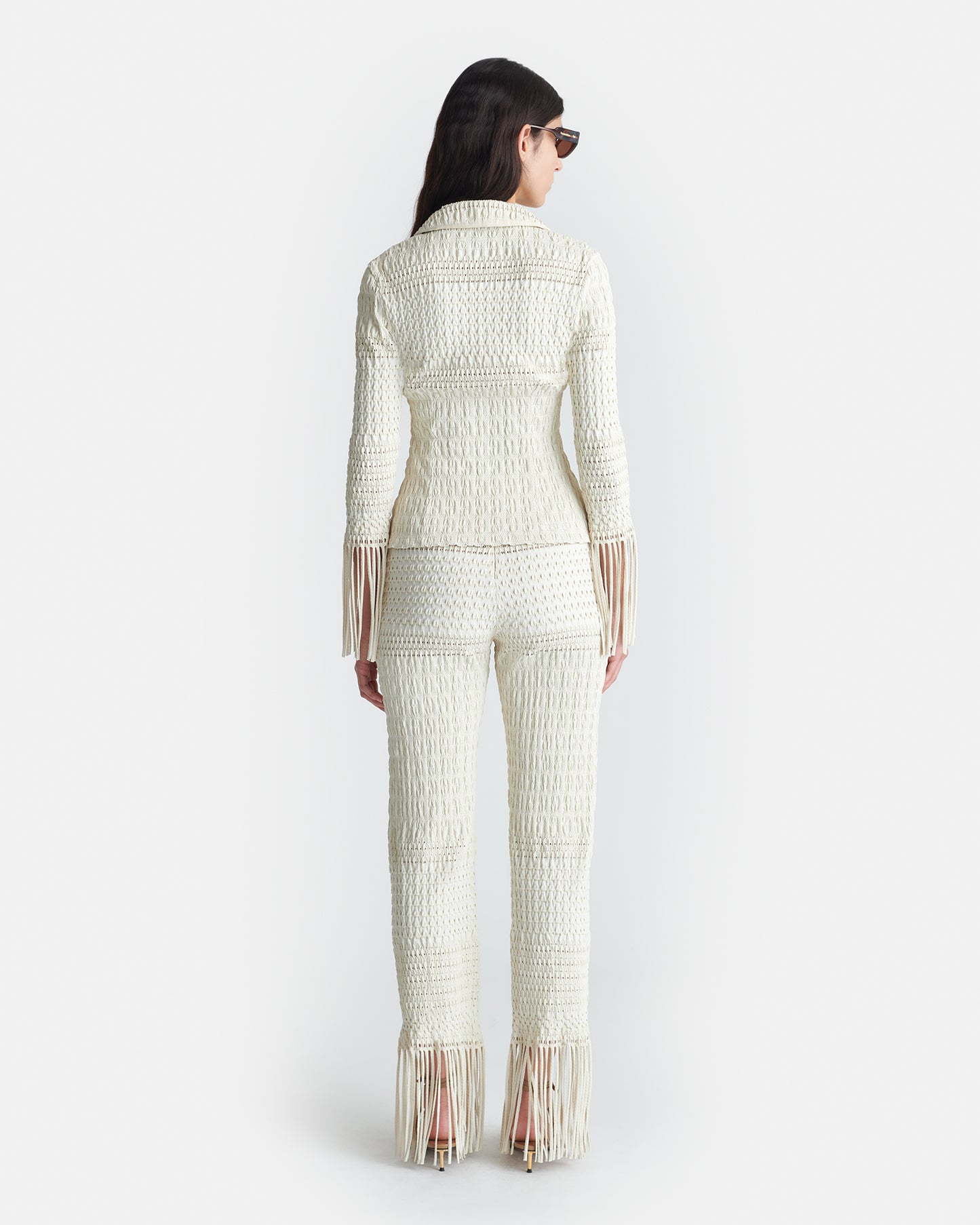 Niceta - Fringed Woven Seersucker Shirt - Creme