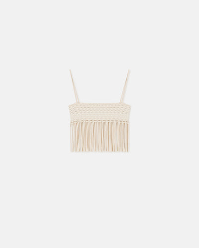 Mariz - Fringed Woven Seersucker Top - Creme