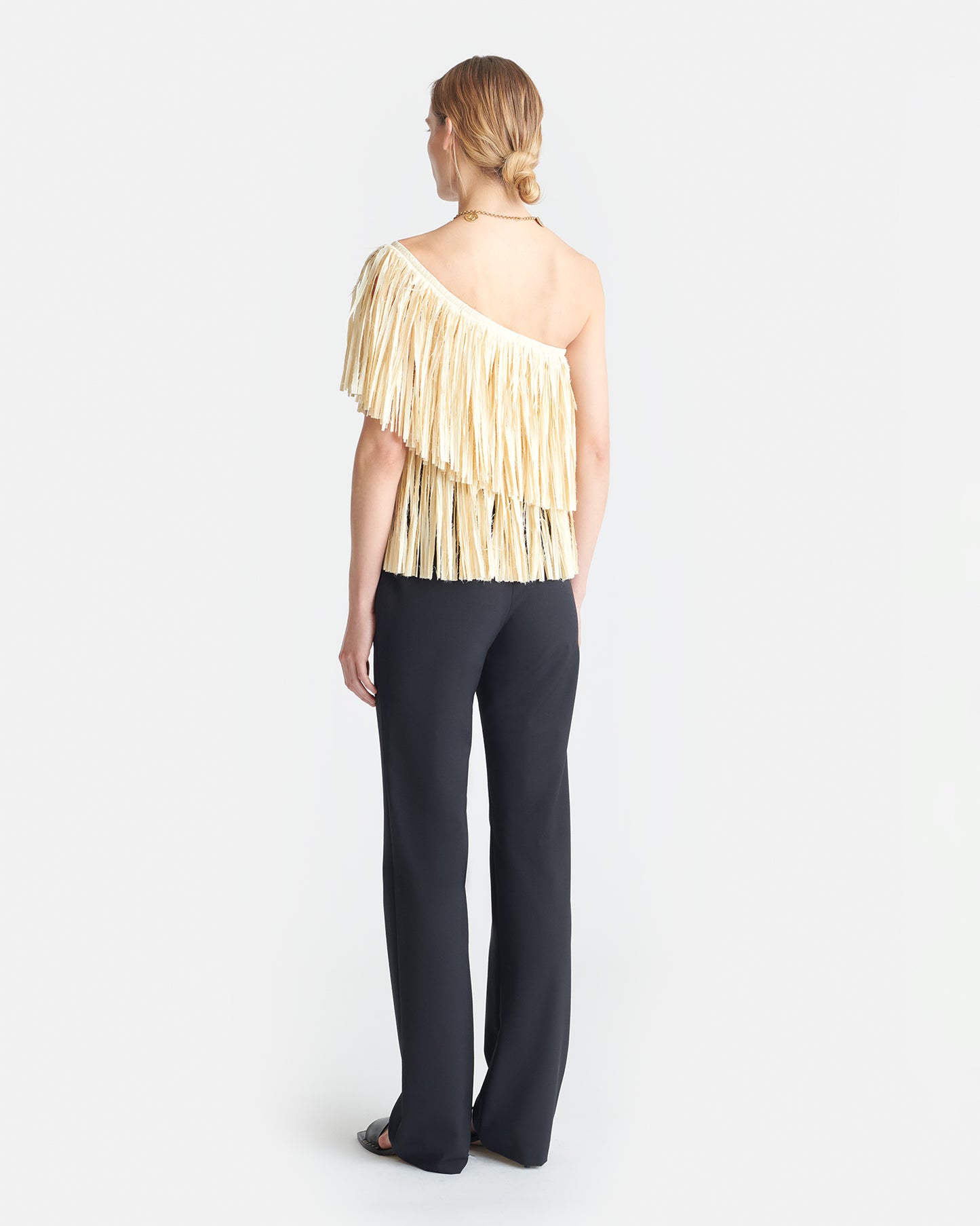 Luara - Asymmetric Fringed Top - Creme