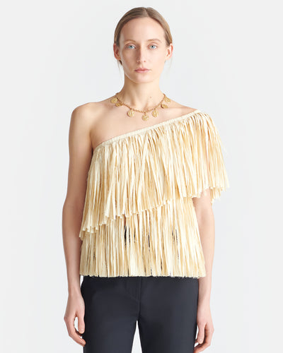 Luara - Asymmetric Fringed Top - Creme