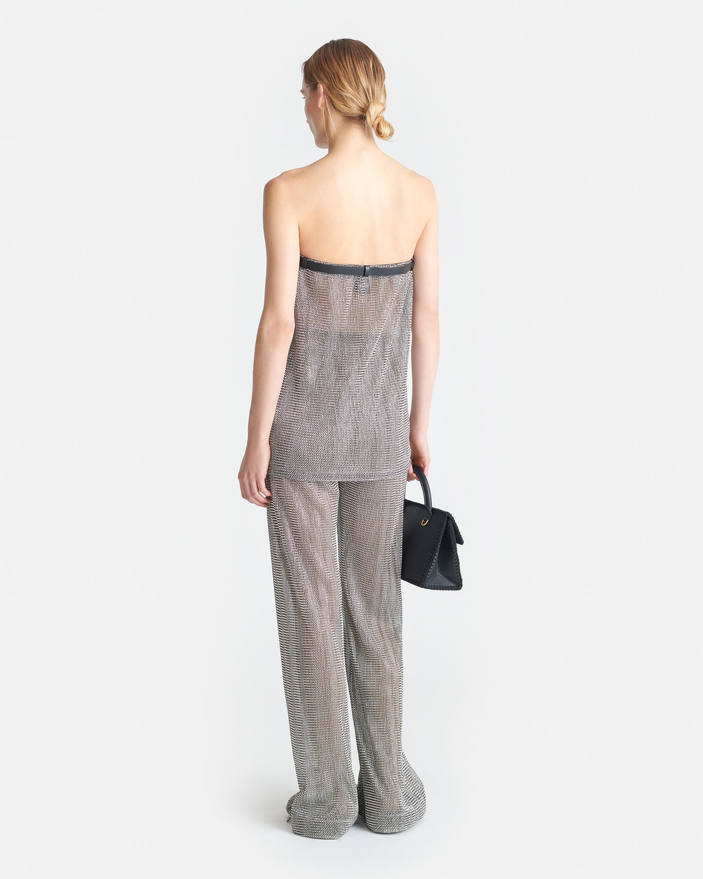 Gilma - Leather-Trimmed Metallic Top - Silver/Black