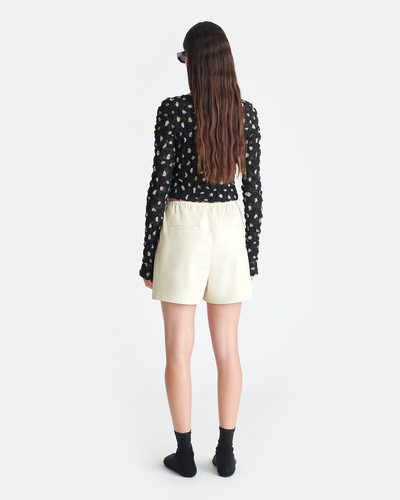 Jylan - Cropped Seersucker Tech Chiffon Top - Polka