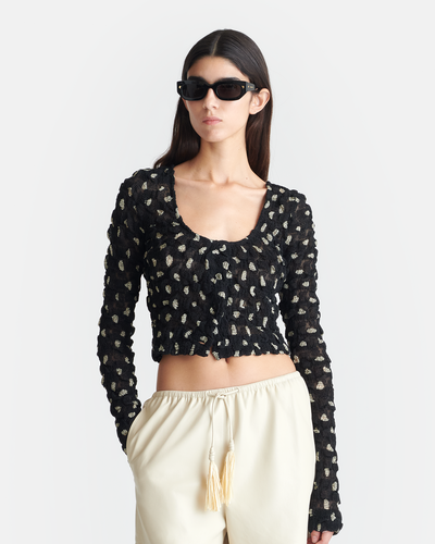 Jylan - Cropped Seersucker Tech Chiffon Top - Polka