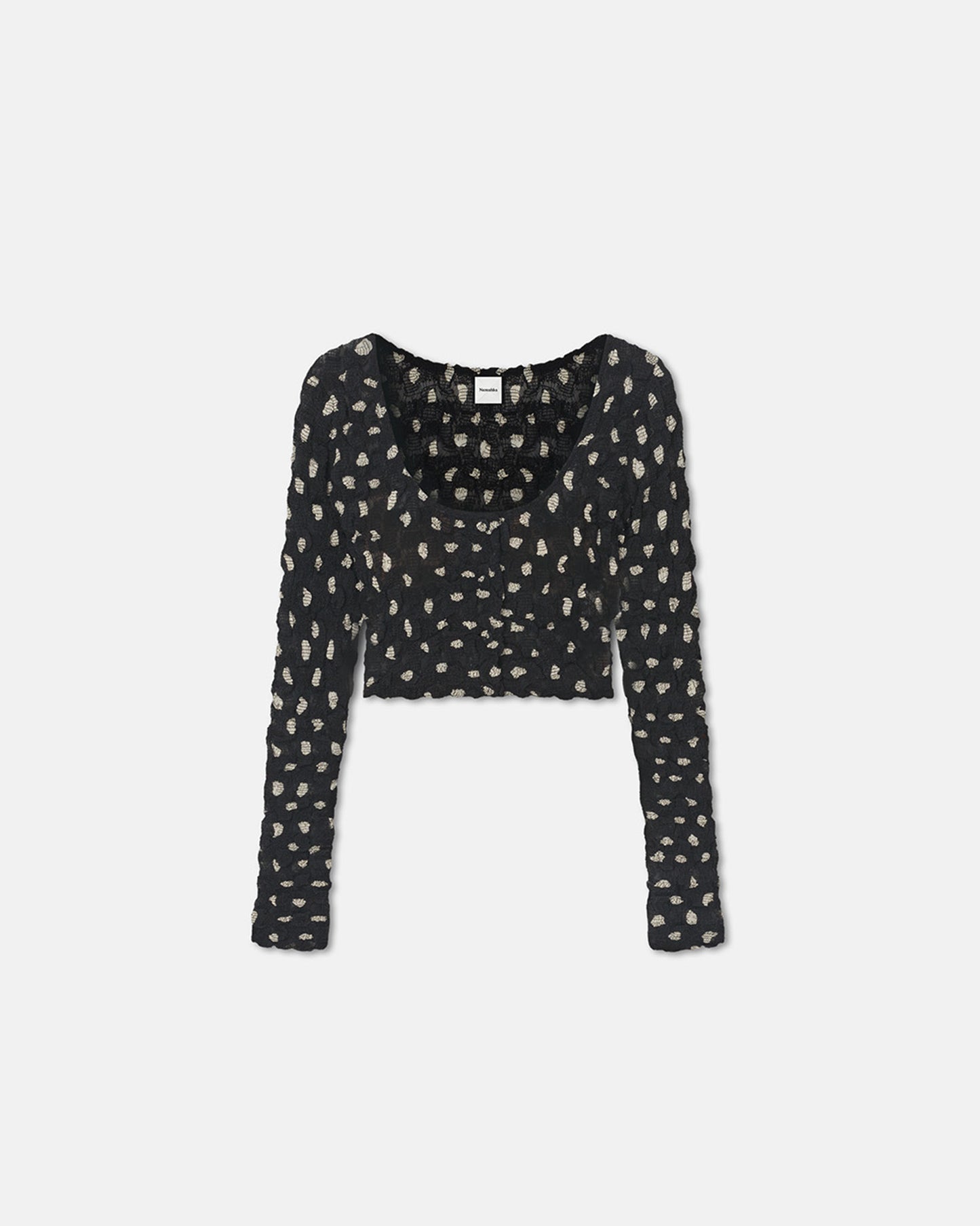 Jylan - Cropped Seersucker Tech Chiffon Top - Polka