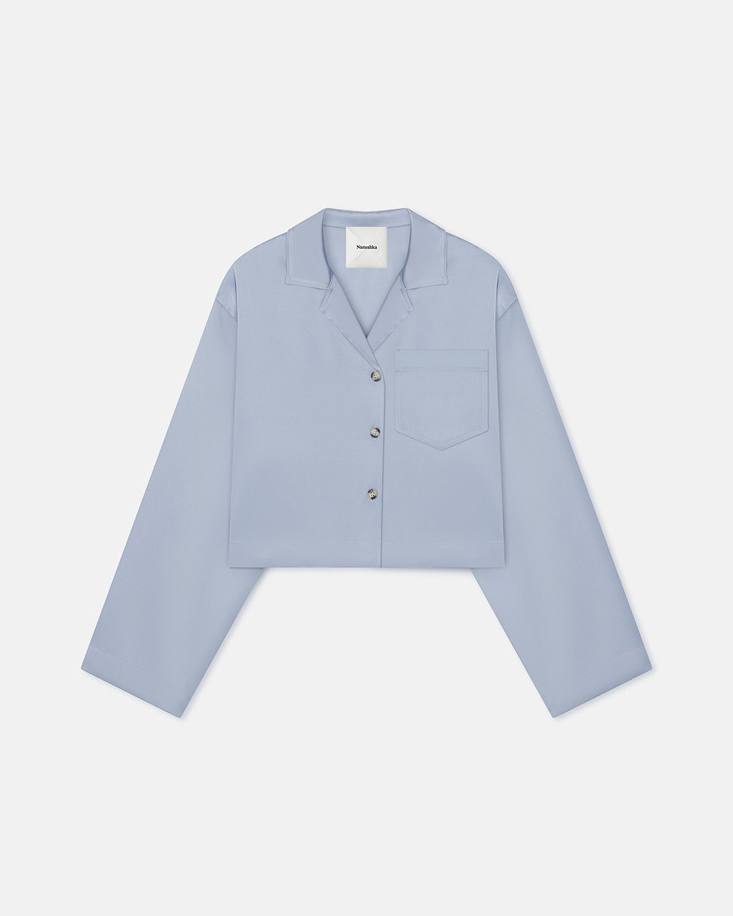 Vally - Cropped Slip Satin Shirt - Ice Blue