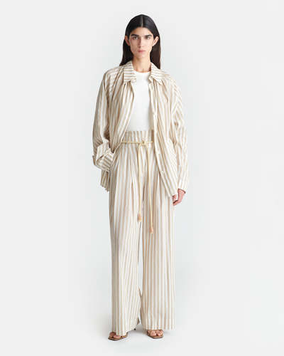 Ada - Striped Linen Shirt - Beige