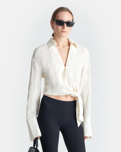 Enola - Seersucker Gauze Shirt - White