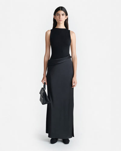 Cobee - Ribbed Jersey and Slip Satin Dress - Black/Black Green