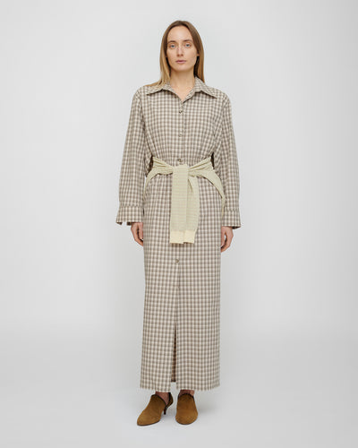 Usha - Checked Shirting Dress - Creme/Grey