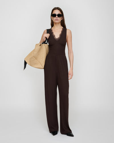 Zoela - Fluid Rib Pants - Dark Brown