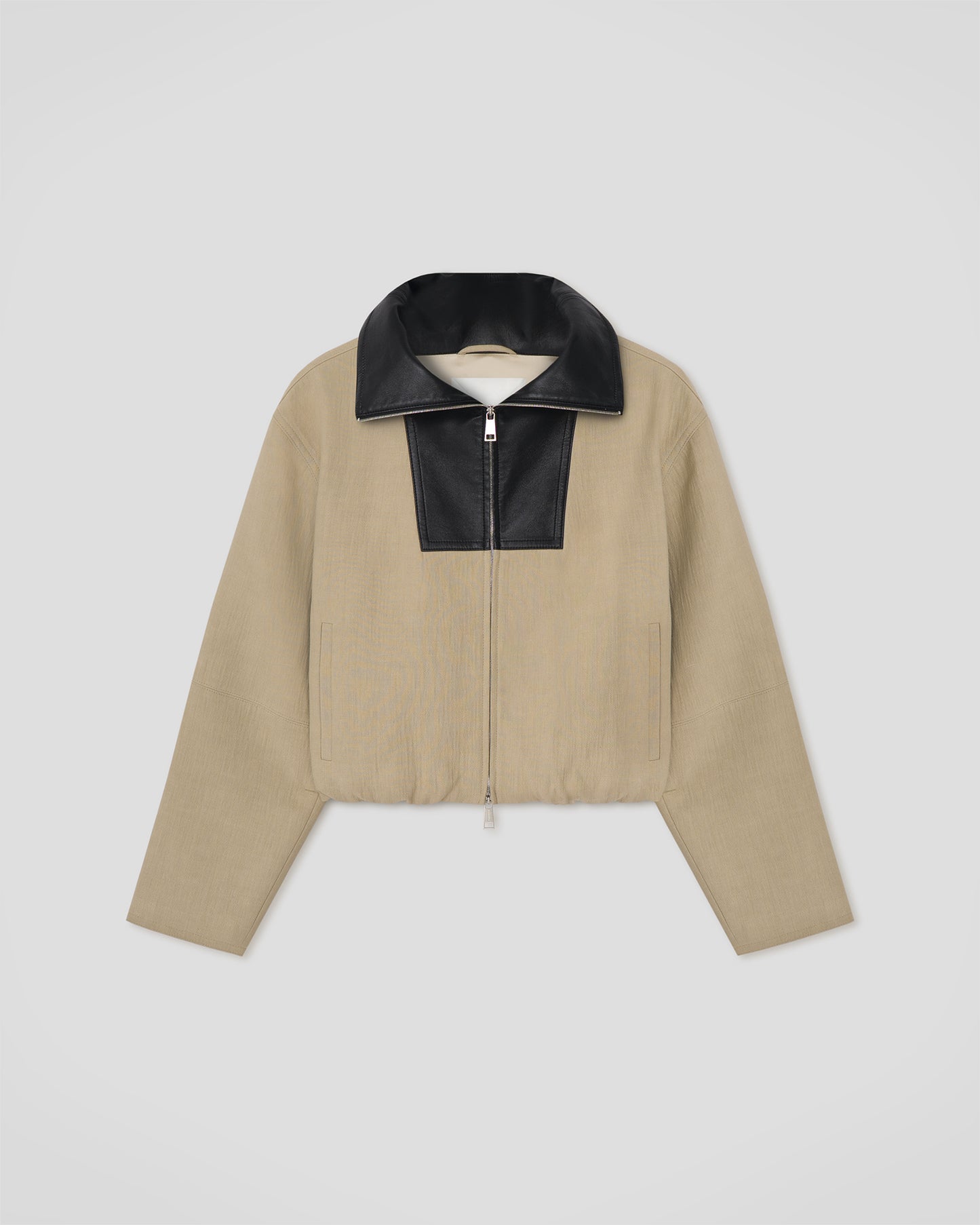 Alonza - Bonded Linen and Regen Leather Jacket - Stone/Black