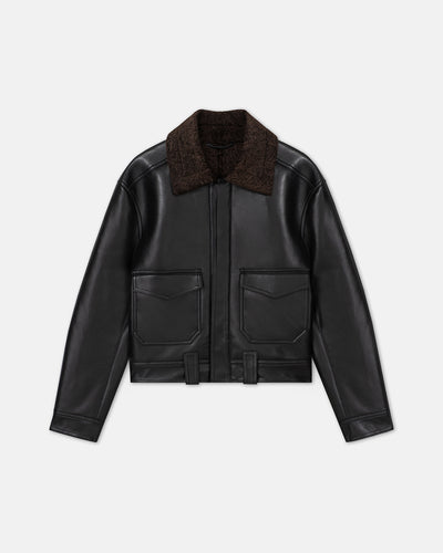 Ruben - Cropped Faux Shearling Jacket - Black Brown