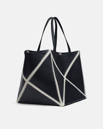 Origami Tote Large - Alt-Nappa Crochet Tote - Black/Crème