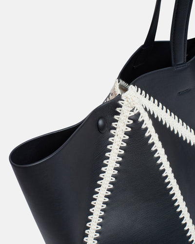 Origami Tote - Alt-Nappa Crochet Tote - Black/Crème