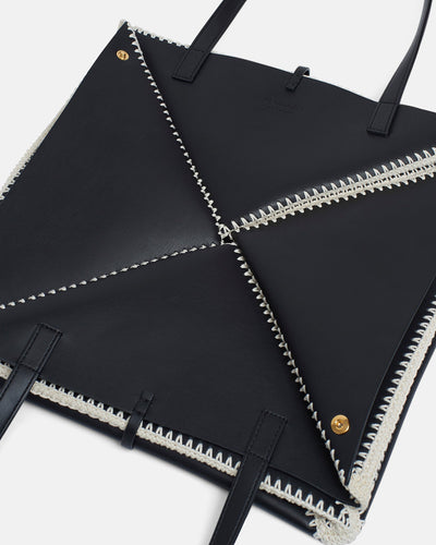 Origami Tote - Alt-Nappa Crochet Tote - Black/Crème