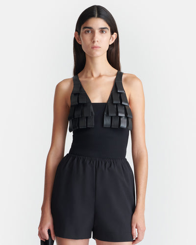 Samila - Jersey and Okobor™ Alt-Leather Top - Black