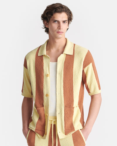 Jeff - Striped Terry Knit Shirt - Pale Yellow/Rust