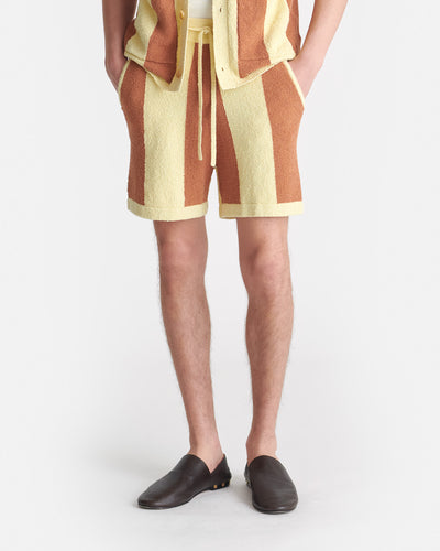 Brent - Striped Terry Knit Shorts - Pale Yellow/Rust